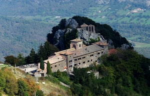 panorama, alberi, verde, roccia, convento, castello, chiesa, campanile, montagna, rocca, paesaggio