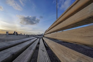 panchina, legno, nuvole, cielo, prospettiva, mare, persone, lungomare, assi, molo