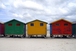 colori, giallo, spiaggia, nuvole, rosso, verde, cabine, finestre, case, sabbia
