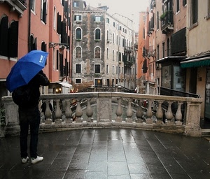 ponte, ombrello, canale, venezia, pioggia, blu, acqua, turista, ponti