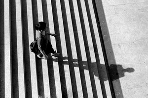 ombra, donna, gradini, scala, scalini, scale, bianconero, scendere, persona
