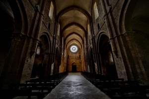 rosone, chiesa, archi, navata, interno, banchi, luce, finestre, panche, colonne, portone, pavimento, marrone, porta, centrale, legno