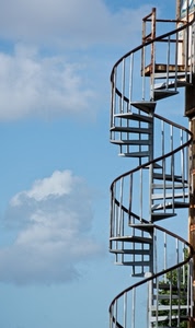 scala, chiocciola, gradini, nuvole, cielo, spirale, ringhiera, scalini, pioli