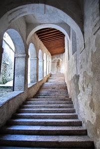 archi, scala, portico, scale, gradini, salita, colonne, scalini, prospettiva, bianco