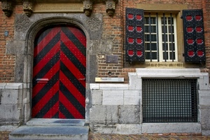 finestra, porta, rosso, inferriata, palazzo, grata, righe, nero, grate, portone, persiane