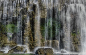 acqua, cascata, verde, roccia, rocce, spruzzi, massi, cascate, erba, muschio, sassi