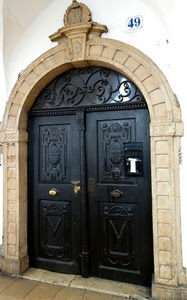 portone, arco, numero, nero, serratura, porta, cassetta, maniglie, ferro, decorazioni, legno, vetro, stemma, sculture, quarantanove, civico
