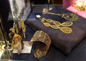 oro, orecchini, gioielli, bracciale, vetrina, cuscino, filigrana