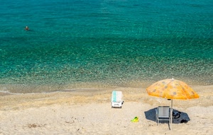 sdraio, mare, spiaggia, ombrellone, ombra, sabbia, verde, estate, giallo, acqua, asciugamano